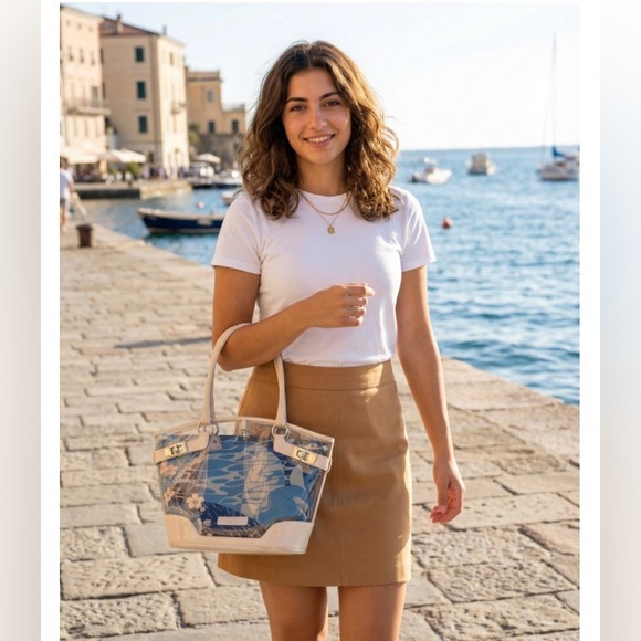 Salvatore Ferragamo Handbags - ✨ Salvatore Ferragamo Y2K Scarf Print PVC Tote | Koi + Lotus Snap-In Pouch |Rare